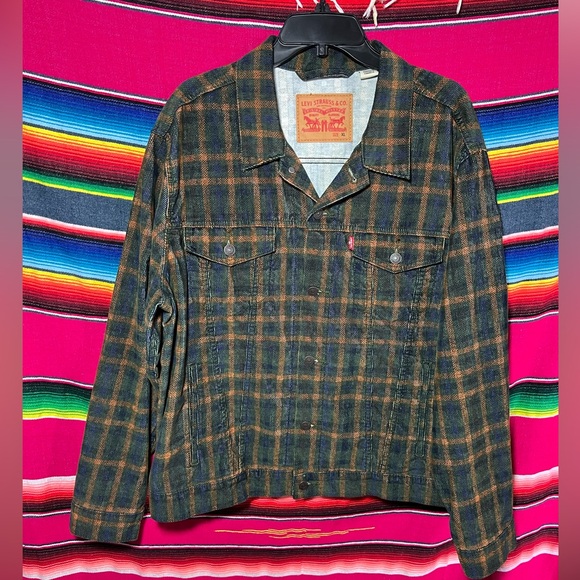 Levi's Other - Levi’s Plaid Corduroy Trucker Jacket Size XL Green/Orange/ Blue